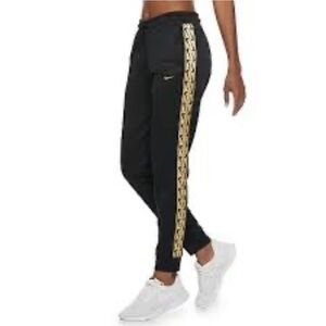 Nike Women’s Sportswear Tape Logo Jogger Pants Black Metallic Gold